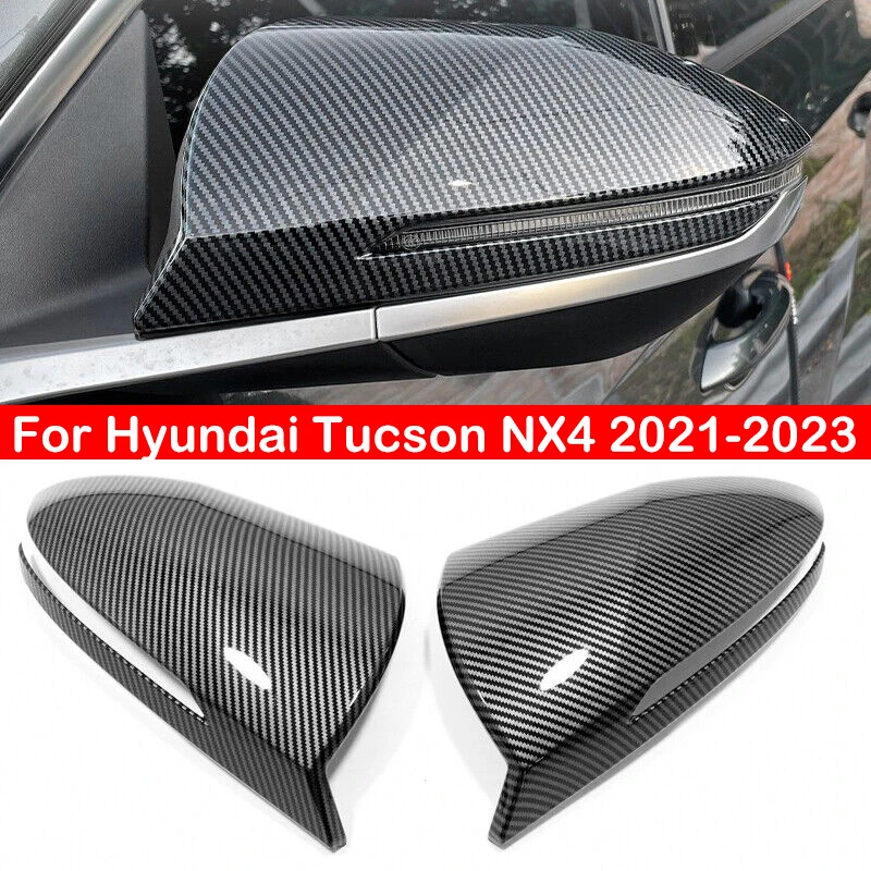 

For Hyundai Tucson NX4 2021-2023 Car Rearview Side Mirror Cover Wing Cap Exterior Door Rear View Case Trim Carbon Fiber Look