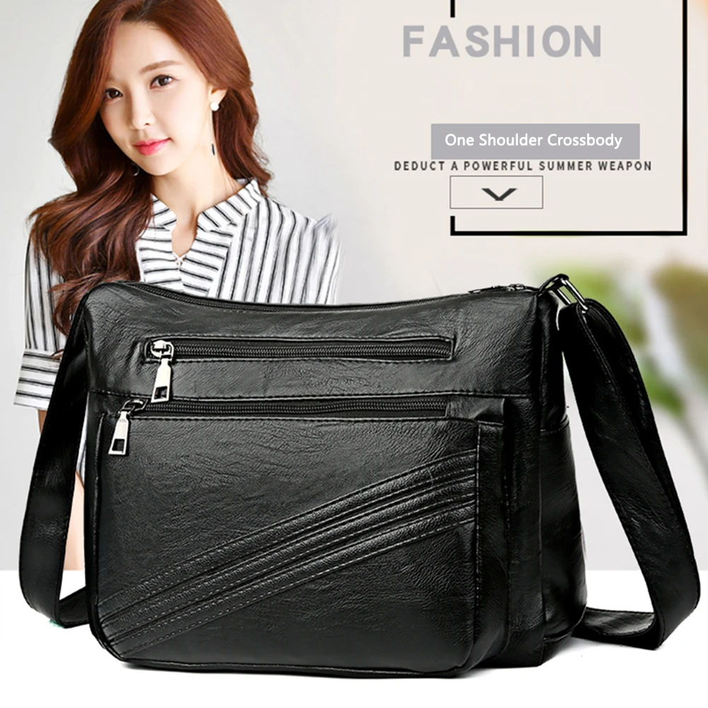 

Fashion Women Shoulder Bag Soft Leather Simple Solid Crossbody Bags Mother Female Multi-pocket Zipper Purse Handbag