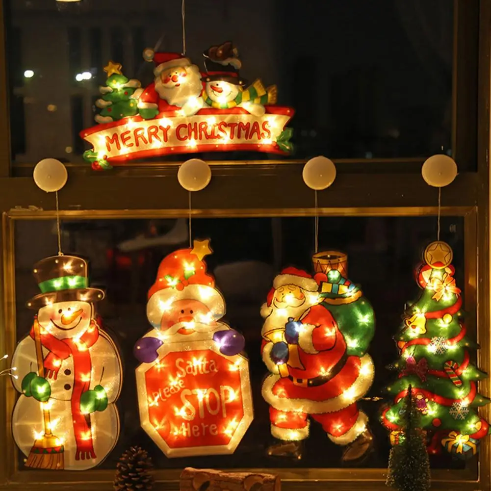 

LED Sucker Light Romantic Decor Battery Powered Energy-saving Xmas Tree Decoration Gift Santa Claus Snowman Shaped Sucker Lamp