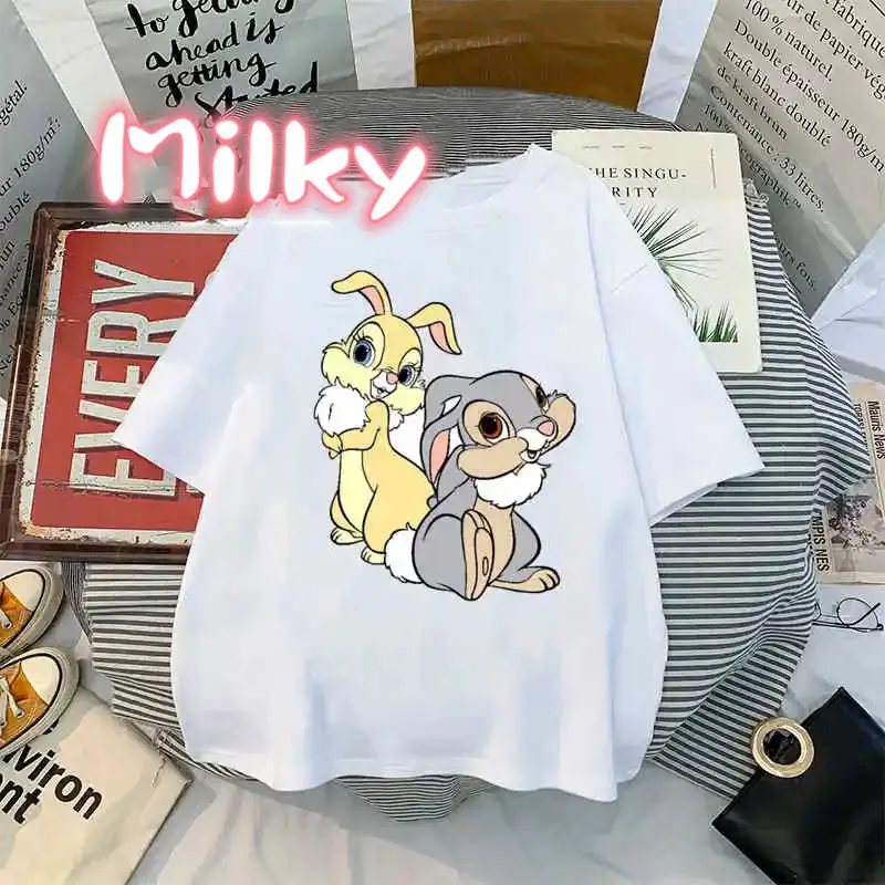 Женская забавная футболка Kawaii Bambi and Bunny с принтом для девочек графическим