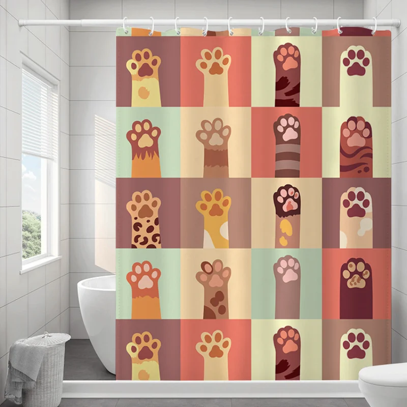 Cute cartoon pattern printed shower curtain fabric waterproof shower curtain hook