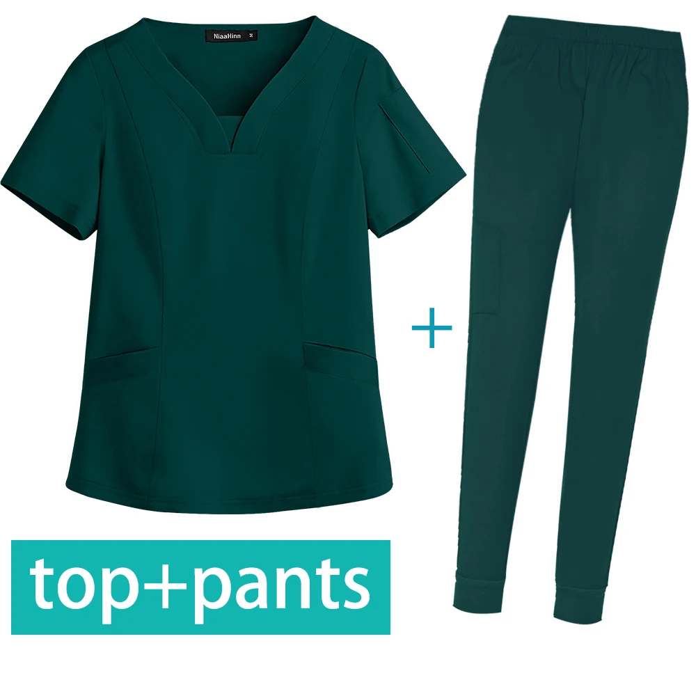 Women Men Medical Uniform Scrub Sets V Neck Top Pants Soft Lightweight Pocket Nursing Slim Suit Short Sleeve Nurse New | Тематическая