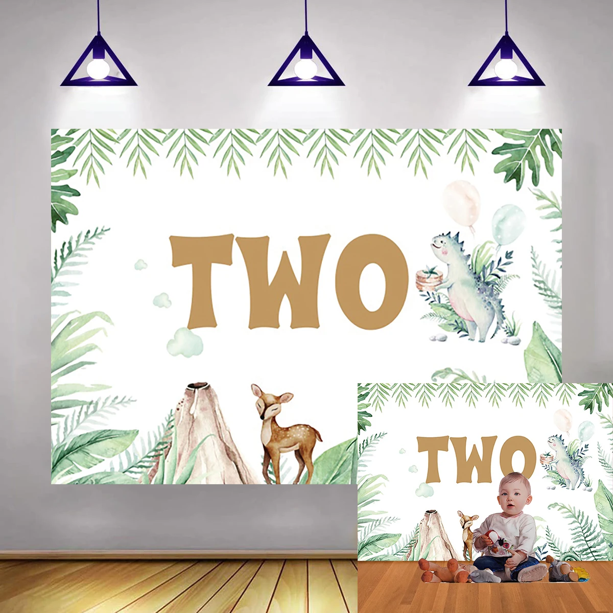 

Jungle Safari Happy 2th Birthday Backdrop Popular Tropical Animals Party Decorations for Kids Girls Photoshoot Photography