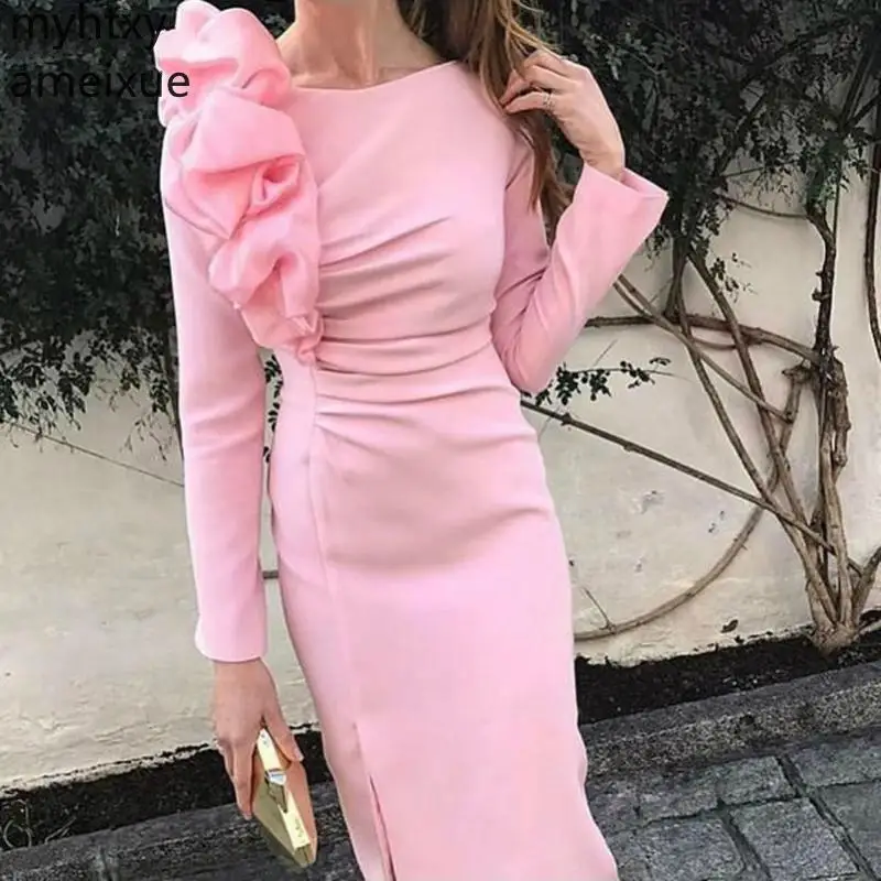 

Arrival Pink Long Sleeve Event Muslim Evening Dress 2023 Vintage Ever Natural Straight Pretty Gowns For Women Robe De Soiree