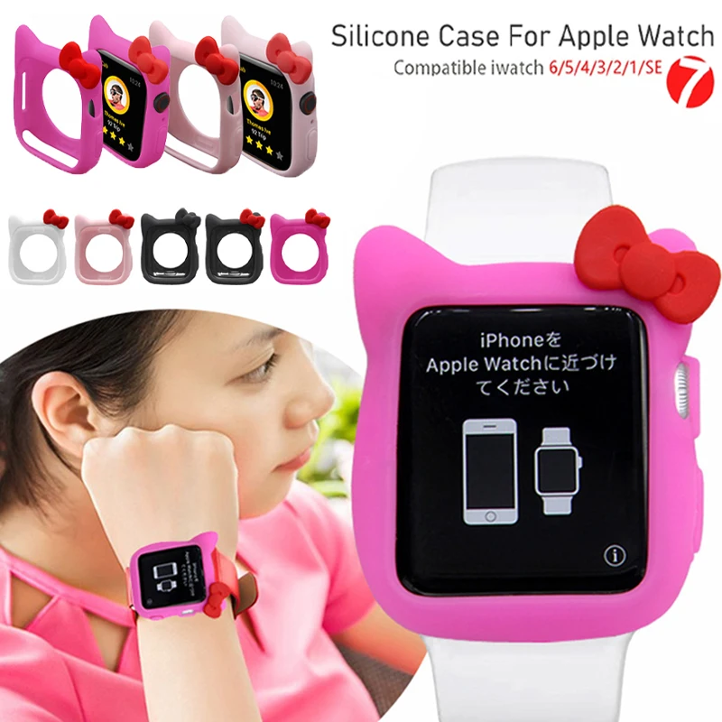 

Милый мультяшный защитный чехол для девочек для Apple Watch Se 654 38 44 40 42 мм, силиконовый чехол-бампер для iWatch серии 321, аксессуары