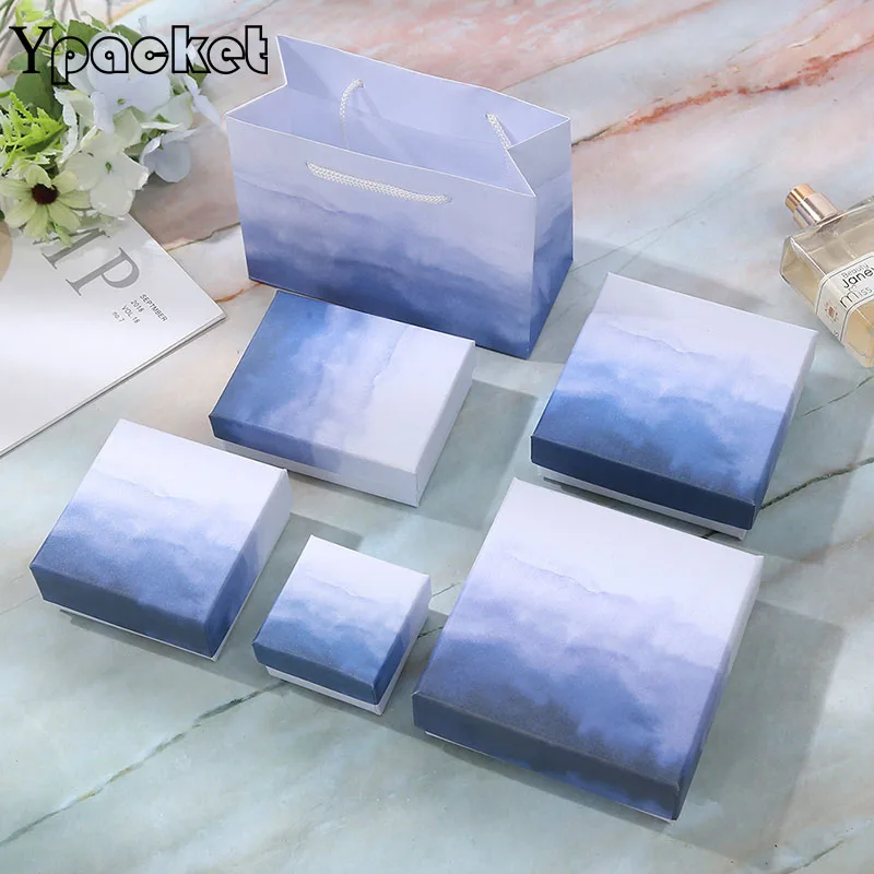 Bracelet Box 50pcs/Lot Chinese Style Jewellery Packing Chinese Ink Wash Painting Earring Square Ring Display Necklace Packaging