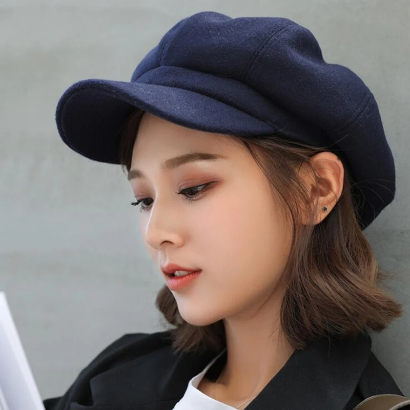 

Autumn New Fashion Woolen Octagonal Cap Hats Female Adjustable 7 Colors Winter Stylish Artist Painter Newsboy Caps Beret Hats