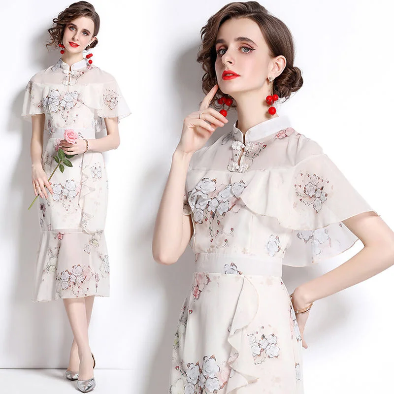 

Summer new Chinese cheongsam dress elegant national women's long skirt befree