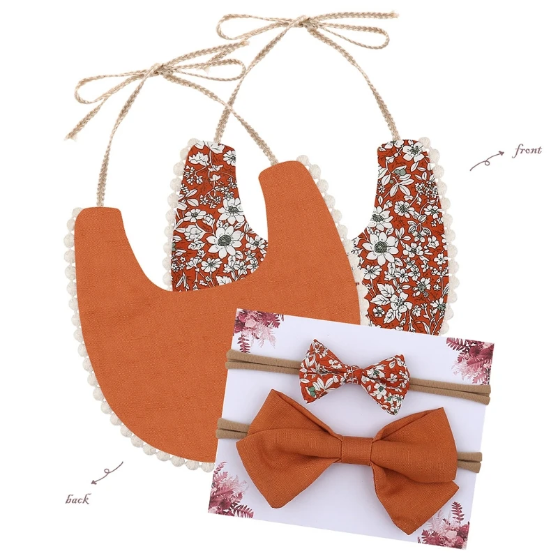 

Детский двухсторонний нагрудник, бант, набор повязок для волос, слюнявчик для кормления, повязка на голову
