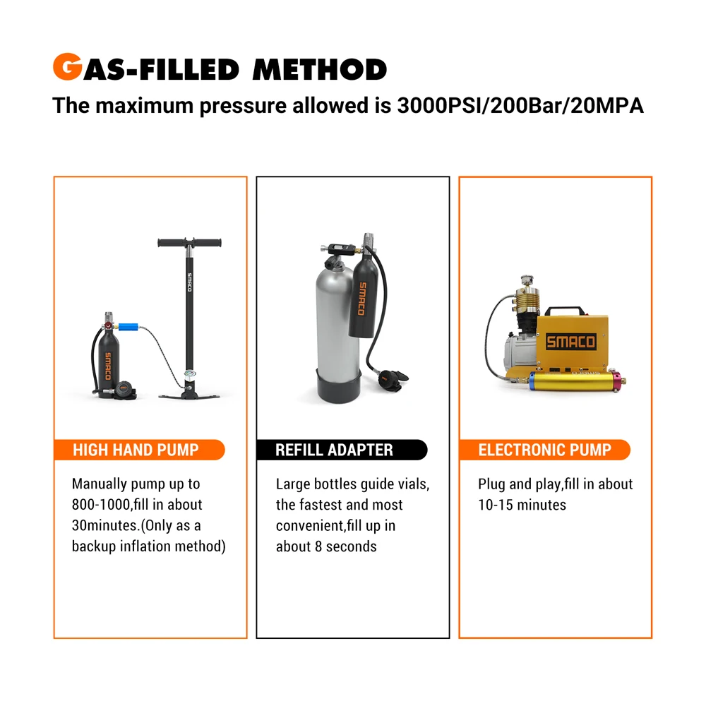 Smaco S400 Scuba Diving Equipment Scuba Diving Tank Oxygen  Cylinder Snorkeling Equipment Aluminum Alloy Box Snorkeling Kit