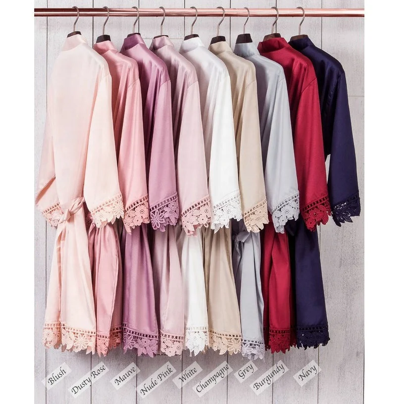 Matt Satin Lace Robe Bride Robe Bridesmaid Robes Bridal Wedding Robe Bathrobe Sleepwear Dressing White Robes