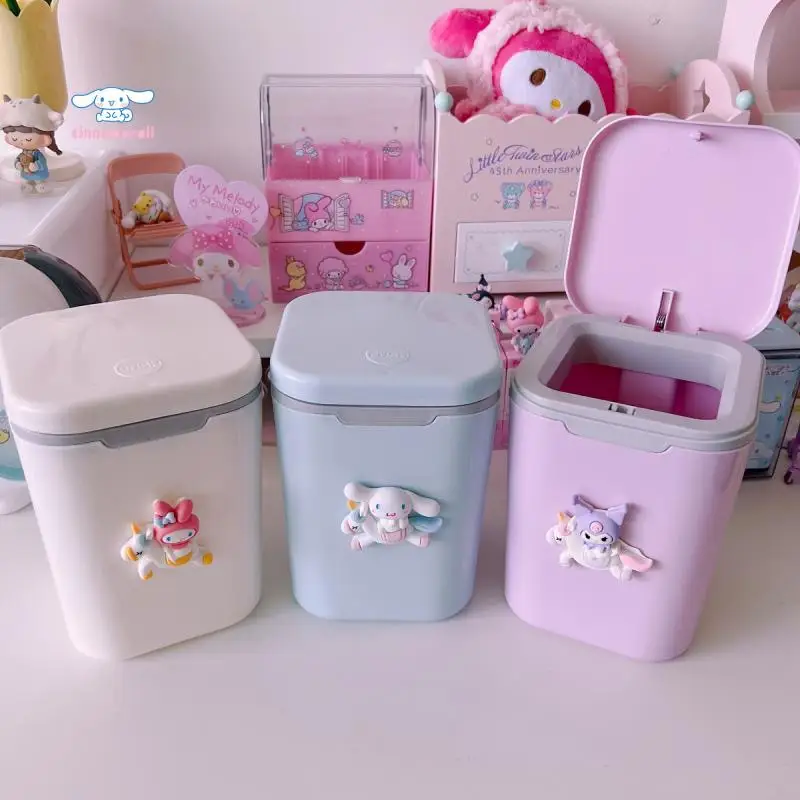 

Kawaii Cartoon Sanrios Accessories My Melody Kuromi Cinnamoroll Desktop Trash Can Anime Cute Bedroom Sundries Storage Box Gift