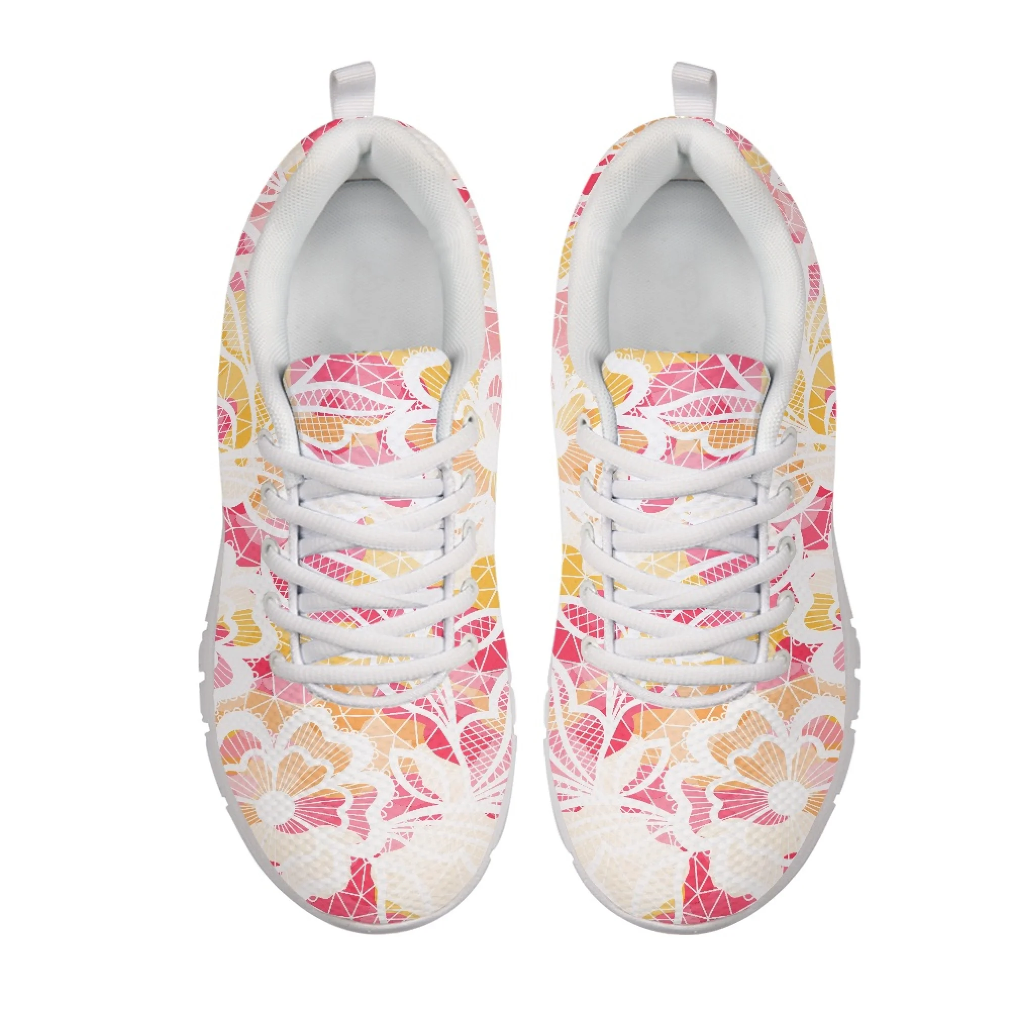 Yikeluo Pink Flowers Print Woman Shoes Casual Breathable Athletic Tennis Sneakers Female Mesh Flats Couple Footwear feminina