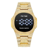 pintime 2022 business mens watch fashion design bling diamond digital watch business iced out wristwatch calendar clock reloj
