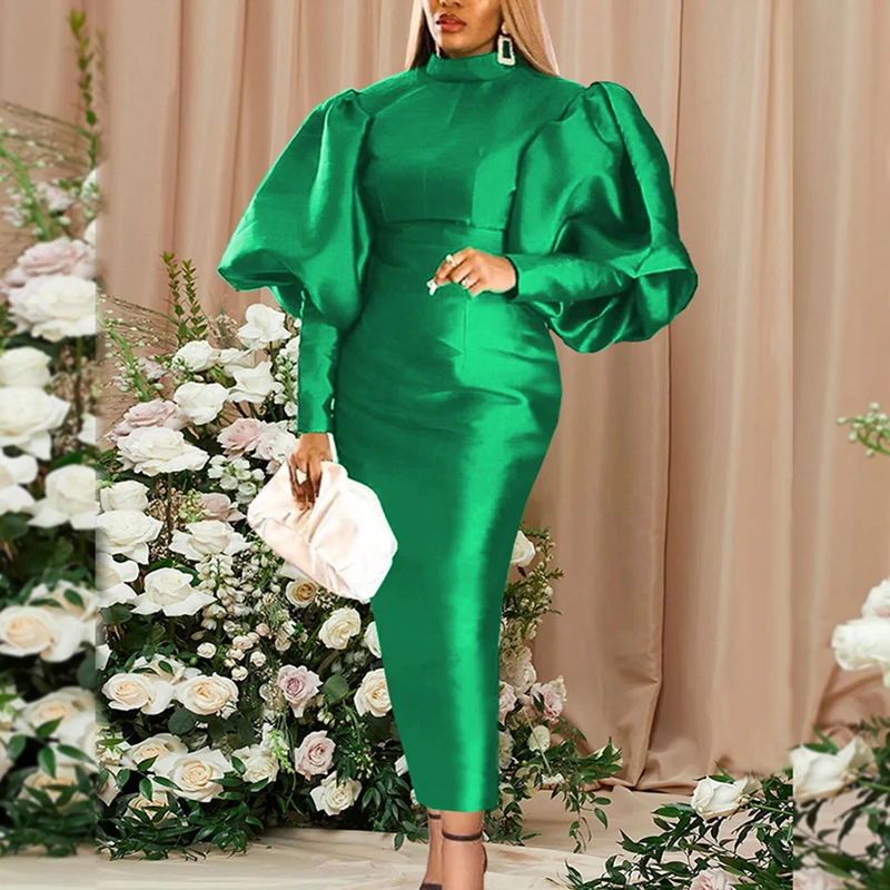 

2022 Ladies Long Dress Long Lantern Dress Christmas Turtleneck Bodysuit Sexy Shiny Celebration Occasion African Robe Birthday