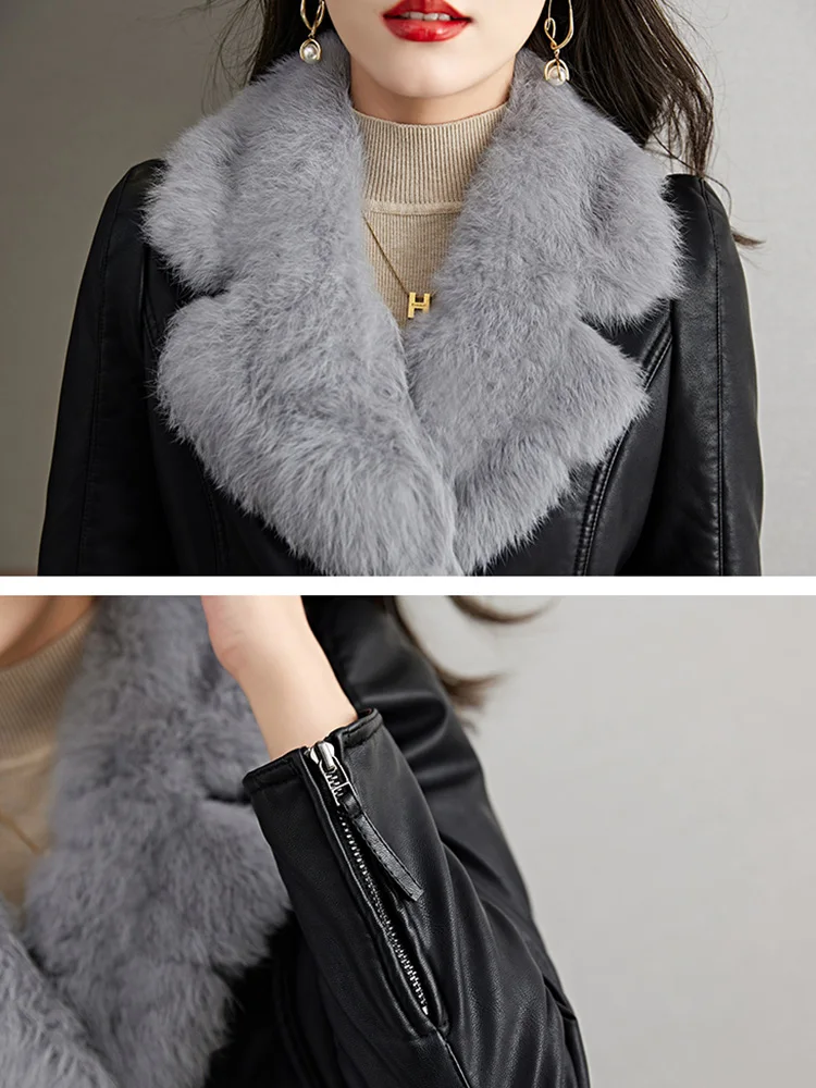 Женское кожаное пальто Haining из натуральной кожи новинка 2024 зимнее утепленное