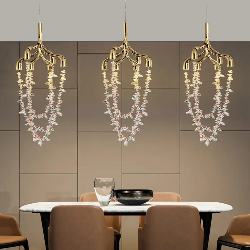 

Pendant Lights Copper Crystal Gold Luster Lighting Designer Hanging Lamps for Villa Lobby Bar Bedroom Romantic Decor Chandeliers