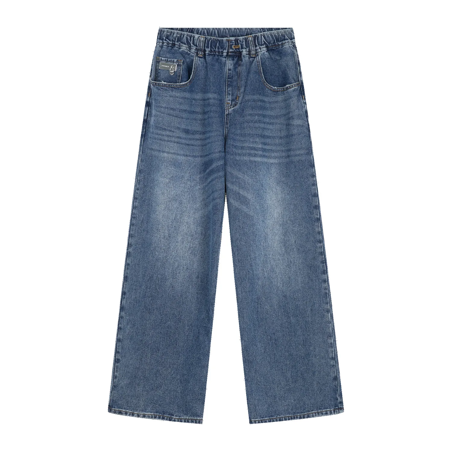 Four seasons men's Korean version loose straight wide leg elastic waist jeans men's ins hot sale mens street wear baggy jeans