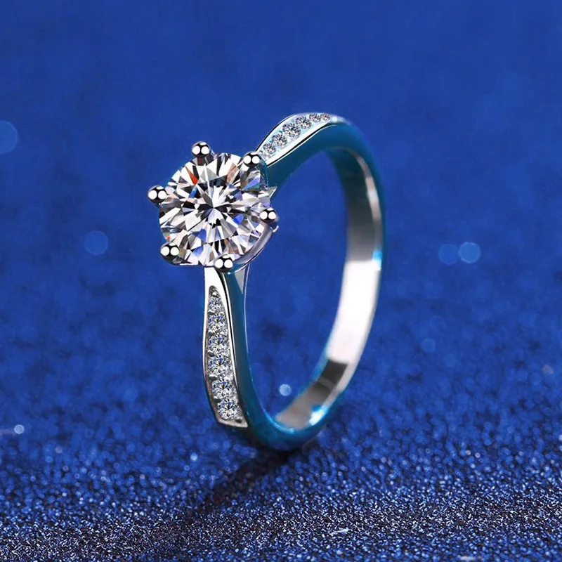 

Trendy 100% 925 Sterling Silver VVS1 2CT D Color Round Cut Real Moissanite Gemstone Engagement Ring Fine Jewelry With GRA