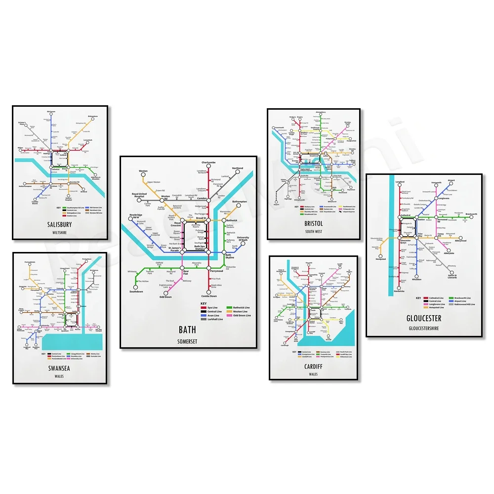 Worcestershire Birmingham West Midlands Nottingham Nottinghamshire плакат в подземном стиле с уличной картой