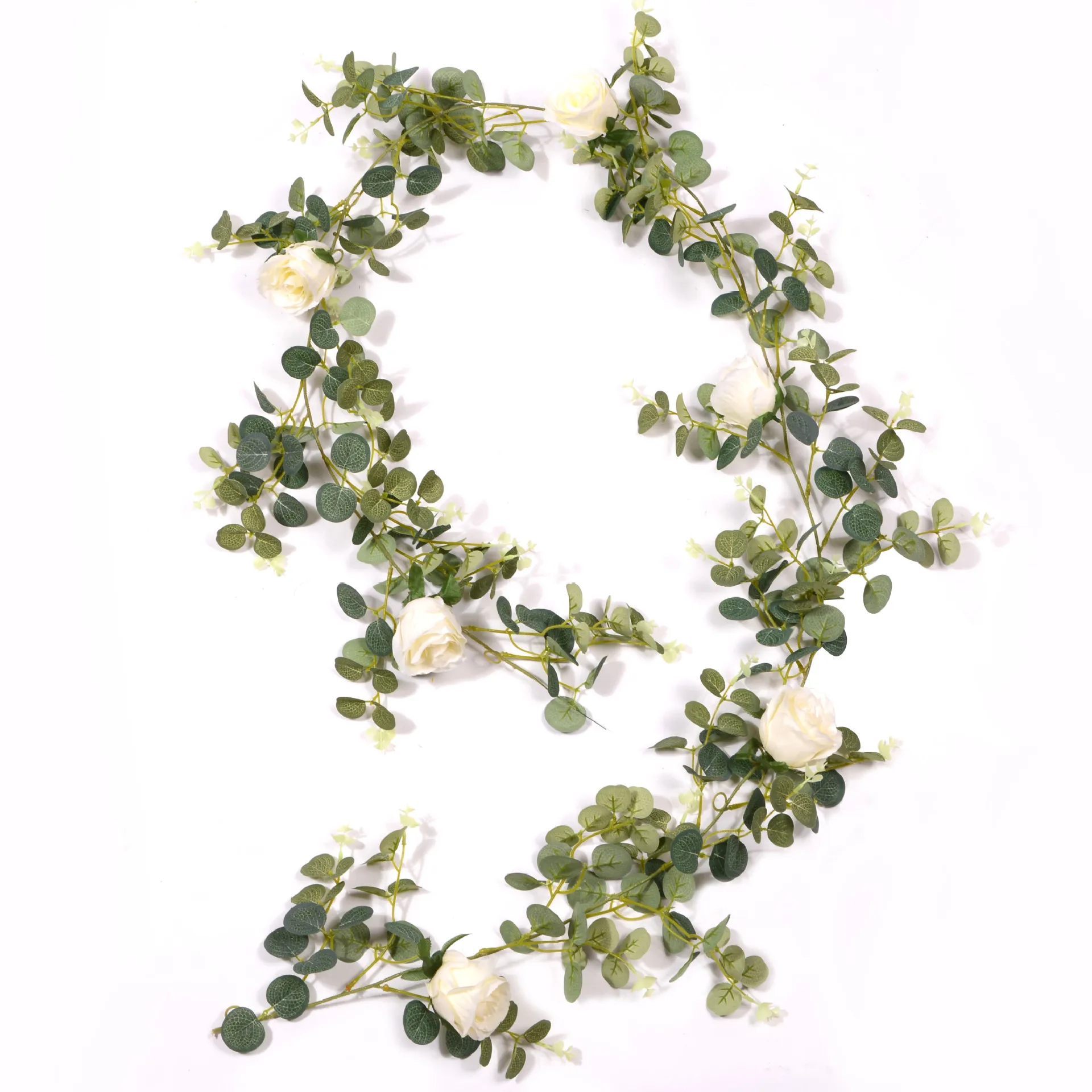 

1.95M 7Heads Artificial Plants Hanging Ratten Home Accessories Room Backdrop Rose Faux Flower Eucalyptus Vines Balcony Decor