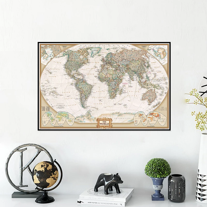 

The World Political Map 60*40cm Vintage Poster Non-woven Canvas Painting Wall Art Prints School Supplies Living Room Home Decor