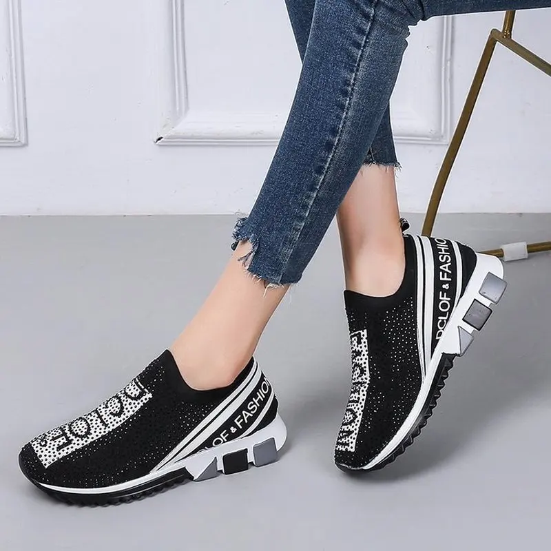 

2022 Women Flats Casual Shoes Woman Breathable Mesh Sneakers Shoe Loafers Shiny Crystal Chaussures Sneakers Women Flats shoes
