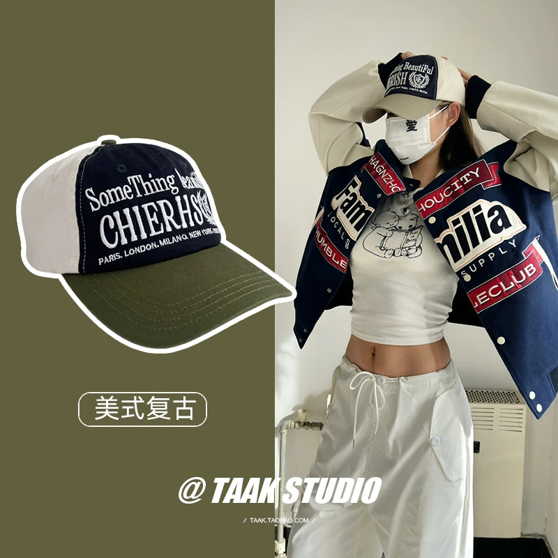 

Кепка с вышивкой в американском стиле женская, мягкая бейсболка в уличном стиле ретро, маленькая хип-хоп Мужская и женская, летняя уличная одежда