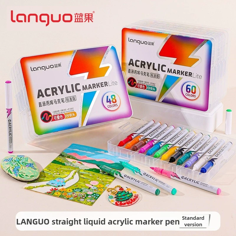 Фото LANGUO 60/24 цвета, жидкие акриловые маркеры с молниями, мягкий наконечник, многослойные для DIY, умные чернила, управление, художественные канцелярские принадлежности, школьные принадлежности №1