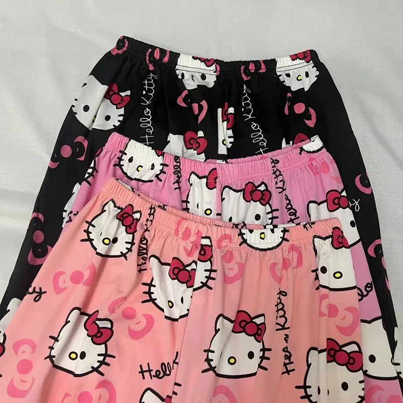 Hello Kitty летние стильные женские пижамные штаны хлопковые свободные и мужские для