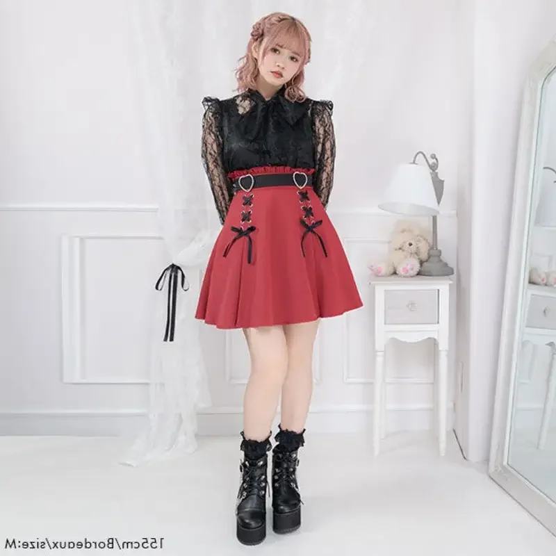 【Wetrose】юбкаjirai Kei милое японское платье в шахтом стиле красное черное розовое