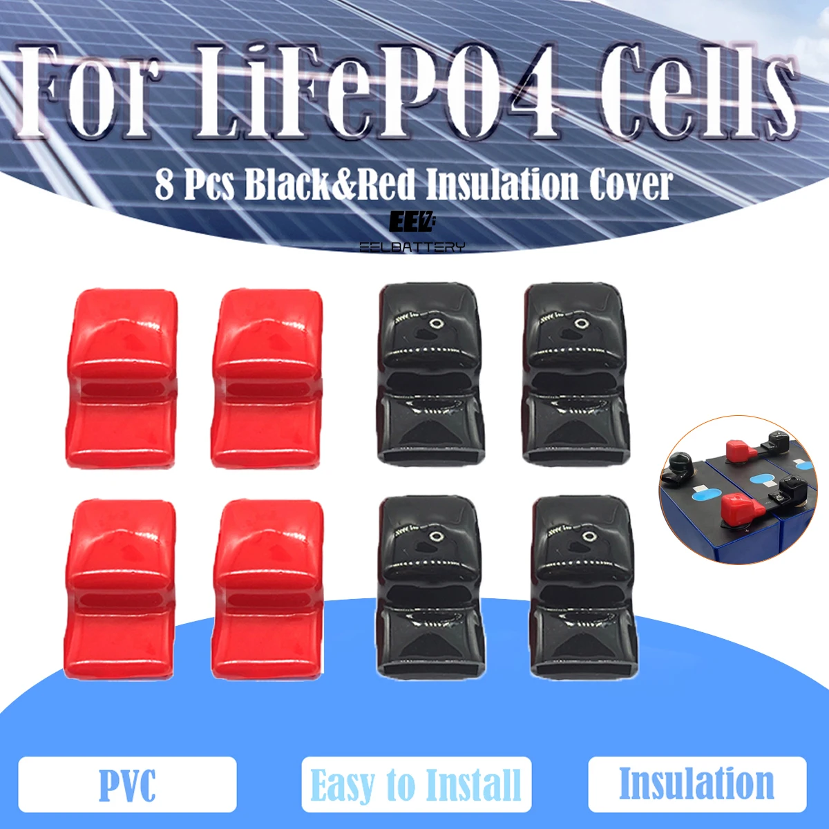 

8 Pieces Lifepo4 Battery Terminal Bus Bar Insulation Nuts Red&Black PVC Covers Flexible Boots Protection for 271/280/310Ah Cell