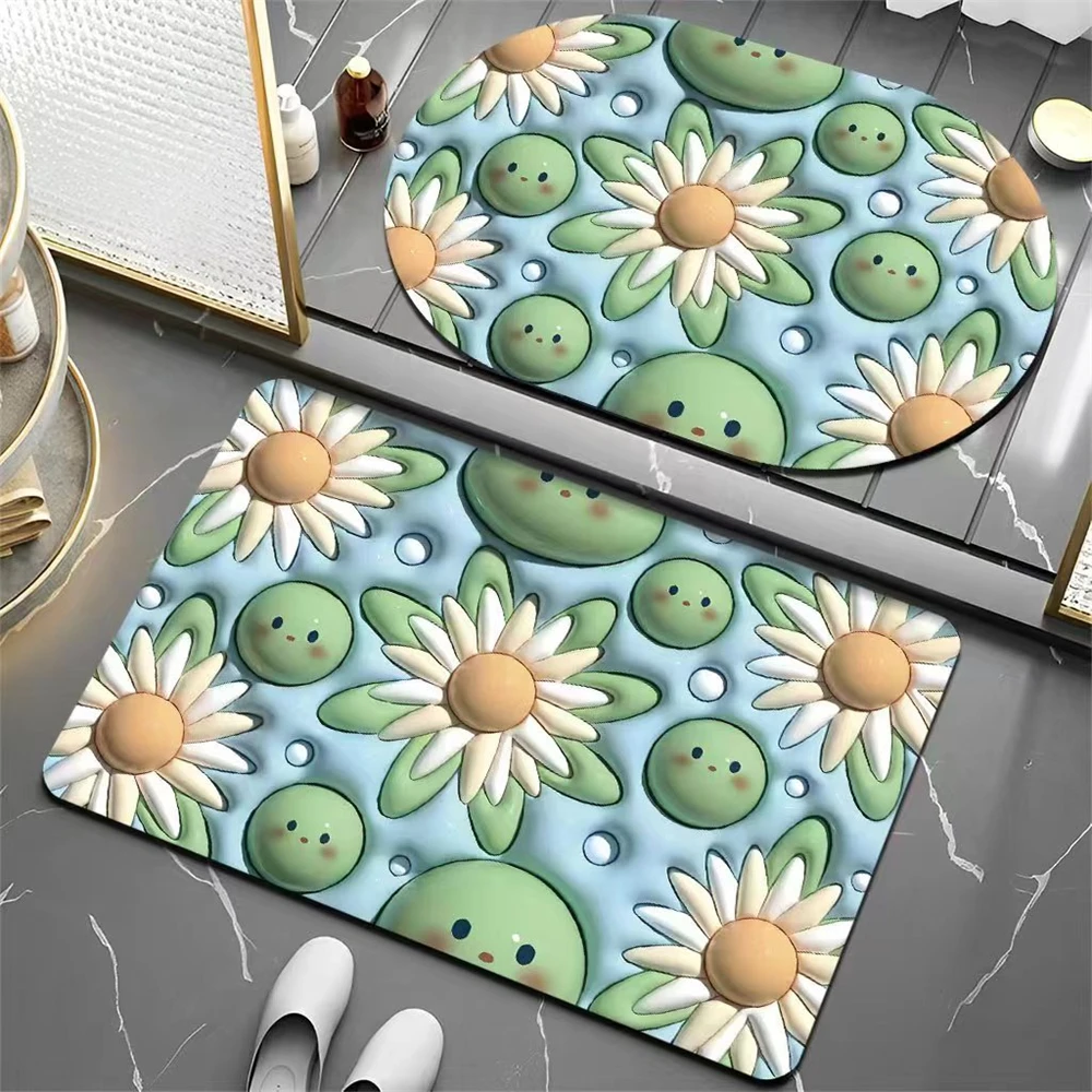 

Printing Flower Floor Mat Water Washing Floor Protector Foot Pad Home Decor Absorbent Mat Square Anti-slip Bathroom Rug Bath Mat