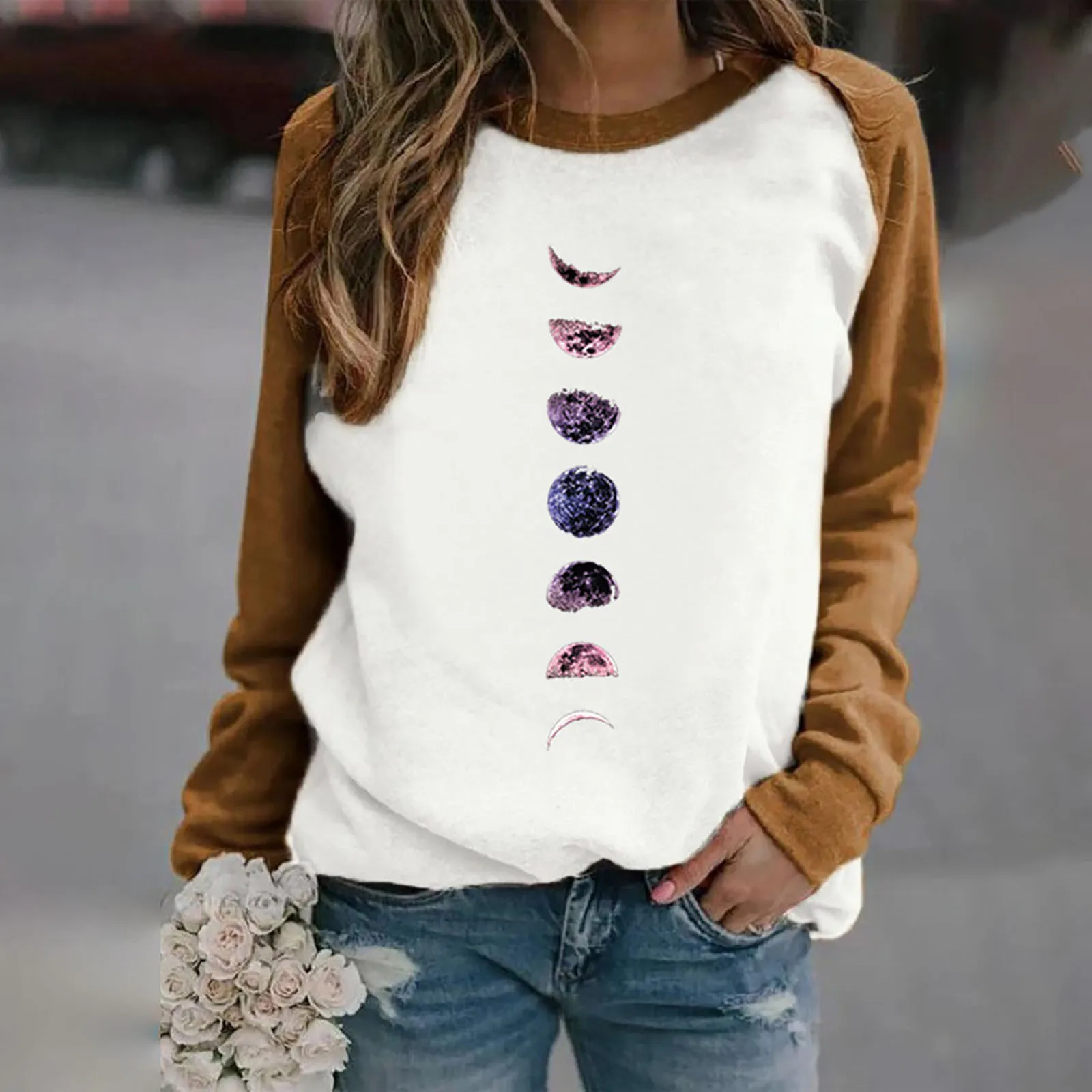 

Женская Повседневная Толстовка большого размера с принтом Галактики, модные повседневные тонкие пуловеры контрастных цветов, женский топ на осень и зиму