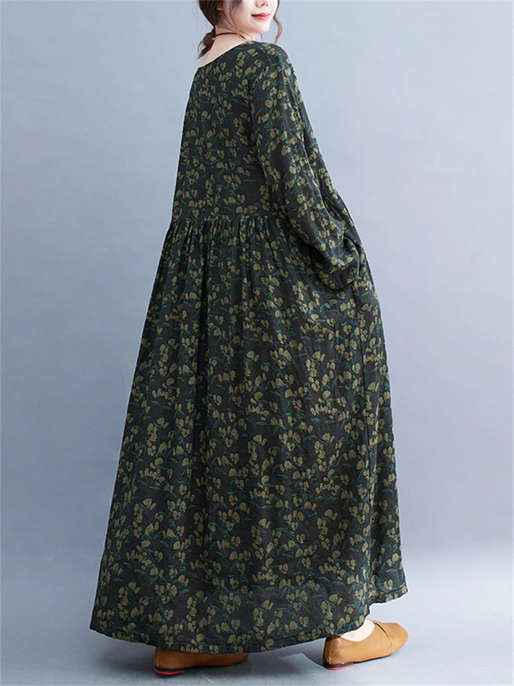 Женское Хлопковое платье с цветочным принтом повседневное свободное винтажное