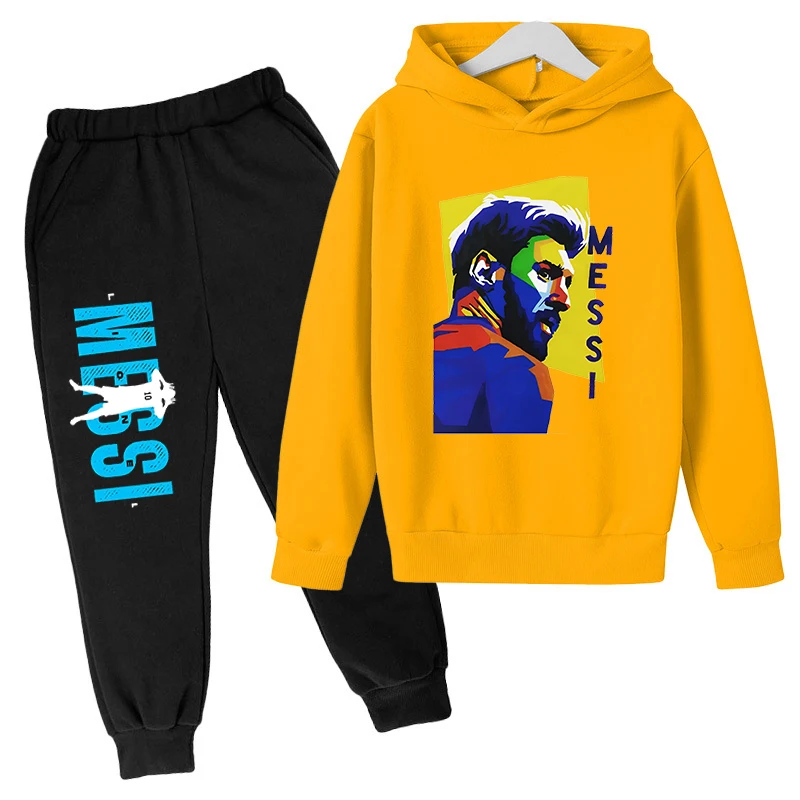 

messi cartoon print children's hoodie leggings suit casual autumn and winter boys and girls velvet sportswear