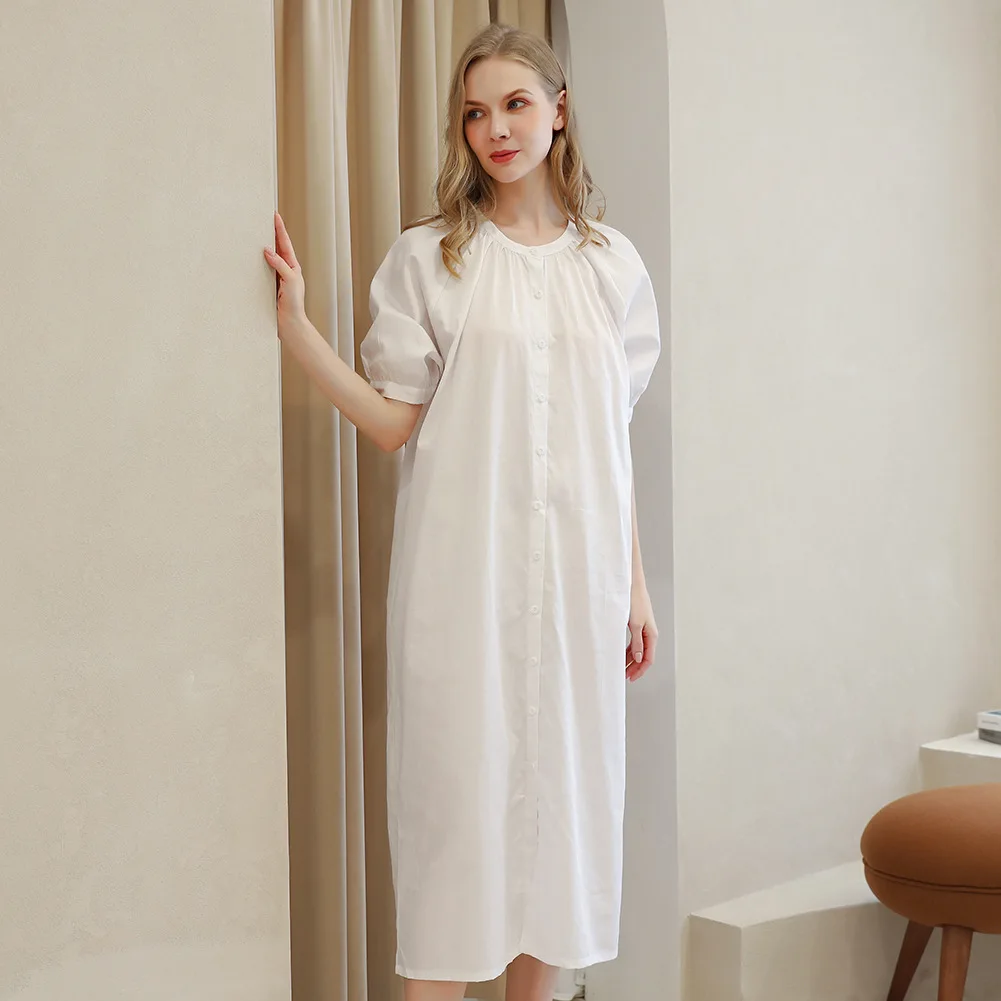 

White Nightgown Sleepwear Lady Spring Autumn Long Sleeve Nightdress Loose Women Princess Cotton Nightgowns Comfortable
