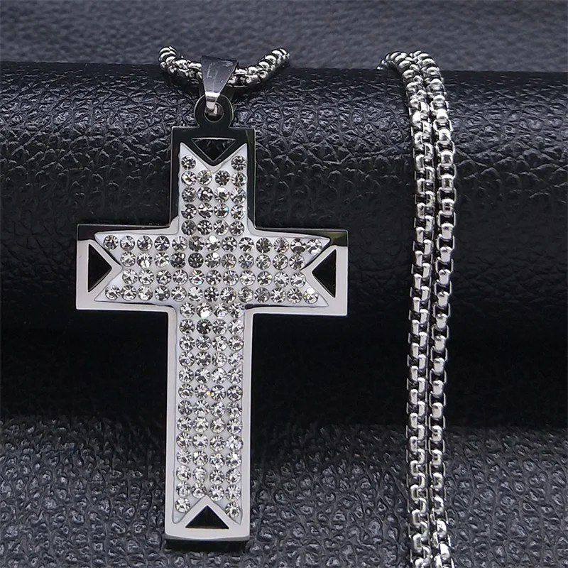 

Jesus Christ Crucifix Cross Pendant Necklace Silver Color Stainless Steel Amulet Necklaces Jewelry corrente masculina N4944S06