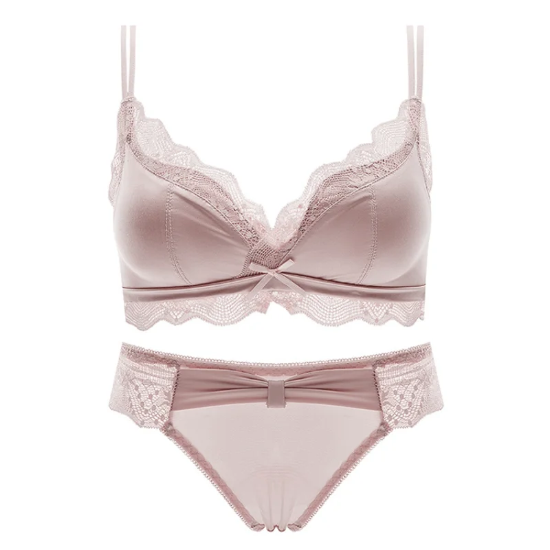 

Women's Underwear No Underwire Small Chest Gathered Upper Support Sexy Lace Top Bra Set