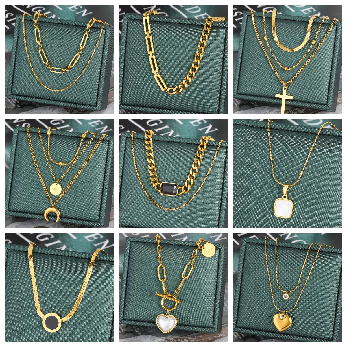 

Multilayer Heart Geometry Zircon Pendant Clavicle Chain Stainless Steel Necklaces For Women Hip-Hop Streetwear Jewelry Gift