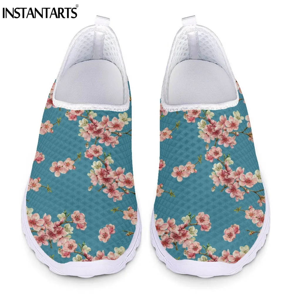 

Женские сетчатые кроссовки INSTANTARTS, симпатичные пляжные лоферы на плоской подошве с принтом вишневого цветка, без шнуровки, лето 2022