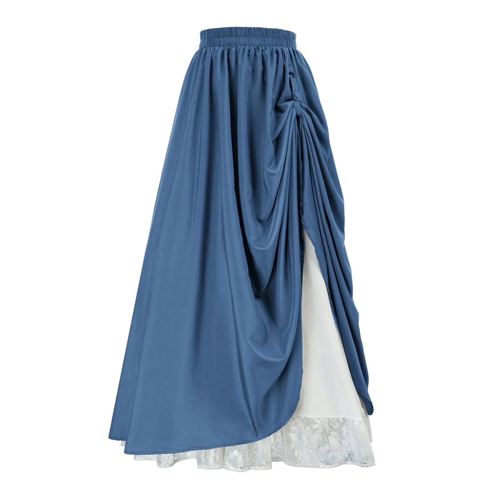 

Women Renaissance Skirt Retro Medieval Elastic Lace High Waist Boho Maxi Skirt Casual Drawstring A Line Vintage Steampunk Skirts