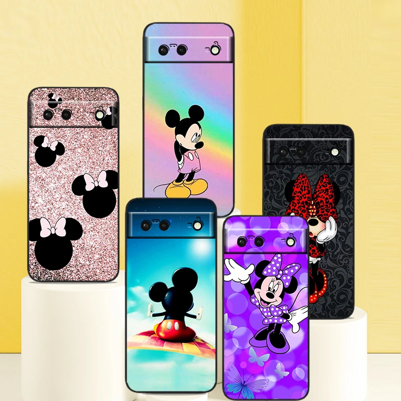 

Phone Case For Google Pixel 7 6 Pro 6A 5A 5 4 4A XL 5G Black Shell Soft Cover Anime Mickey Minnie Disney Fundas Coque Capa