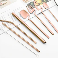 portable utensils travel camping utensil set stainless steel tableware including spoon cutter fork straws cleaning brush storage