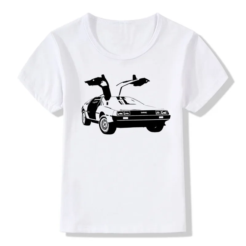 Kids DMC DeLorean Print T-shirt O-Neck Short Sleeve Summer Boys&Girls Back To The Future Streetwear Cool Tee ,Drop Ship