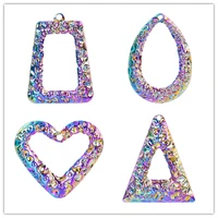 5pcslot rainbow color openwork hammer geometric pendant trapezium love drop triangle charms for jewelry making earring supplies