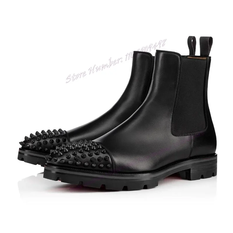 

Black Matte Leather Rivet Decor Ankle Boots Chunky Heels Causal Shoes for Men Winter Solid Color Shoes 2023 Zapatos Para Mujere