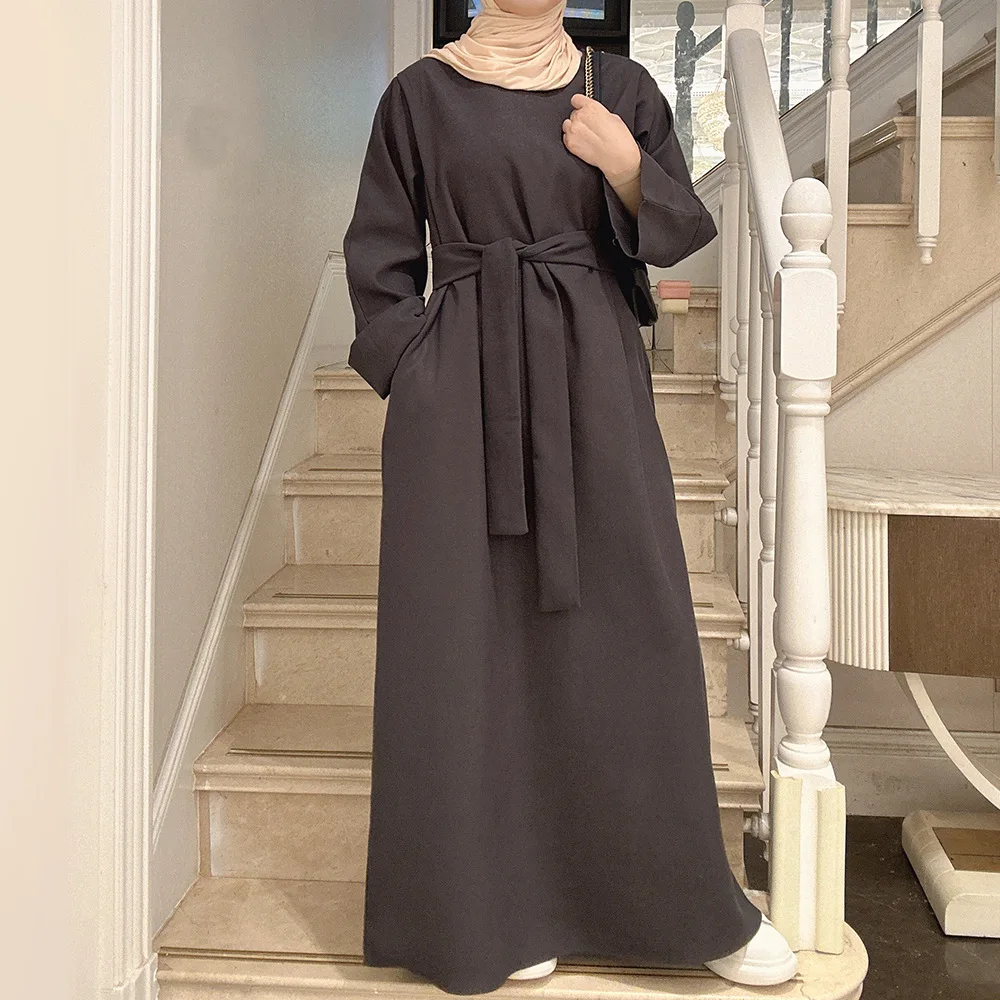 Muslim Woman Abaya Dress Dubai Turkey Belted Fashion Hijab Long Dresses Islam Ramadan Clothing Kaftan Moroccan Kimono