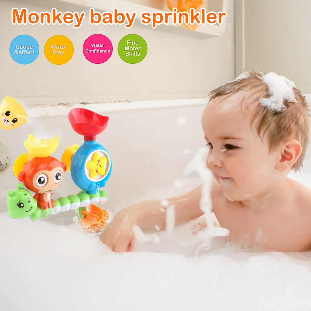 

Bath Toys for Toddlers Bathtub Toy with 2 Strong Suction Cups Baby Bathtub Water Toys Safe Durable Interactive Multicolored