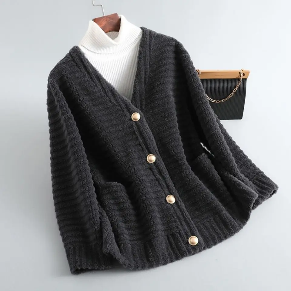 

Женская Шуба из натурального меха ягненка, Повседневная Свободная шуба из натурального меха ягненка с V-образным вырезом, уличная одежда, A168...